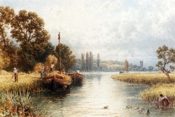  landscapes - Loading The Hay Barges With A Young Woman Taking Water Myles Birket Foster Landscapes stream